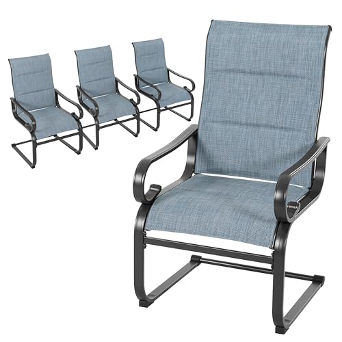 Image of NUU GARDEN Patio Dining Chairs Set of 4, All Weather Outdoor Padded Textilene Patio Chairs， Powder-Coated Metal Frame Patio Furniture for Backyard Garden Poolside Lawn, Blue and Black