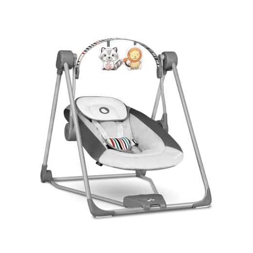 Lionelo Otto Baby Wippe Baby Schaukel Spielbogen mit interaktiven Spielzeugen 5 Schaukel Geschwindigkeiten Naturgeräusche ab Geburt bis 9 kg zusammenklappbar Grau