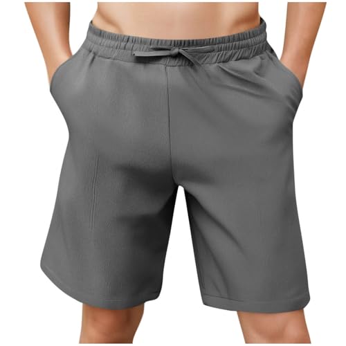 Dmmtot Bermudas deportivas para hombre, informales, para playa, verano, con cordón, cintura elástica, cómodos, ligeros, elegantes, para oficina, trabajo, talla S-3XL, gris, XL