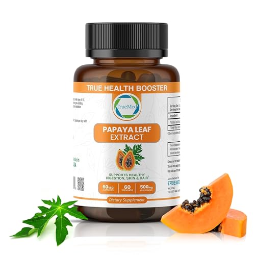 Papaya Leaf Extract 500 mg for Hair, Skin with 4X Extra Strength Support Blood Platelet with 60 Capsules for 60 Days Supports Digestive Health & Natural Antioxidant