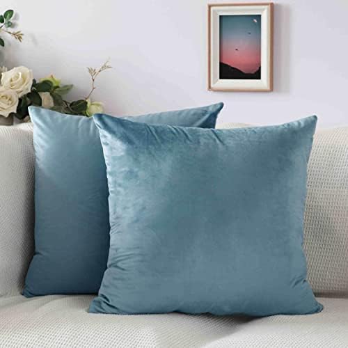 Cyuripu Pack of 2 Velvet Light Blue Throw Pillow Covers 20 x 20 Inch Decorative Square Pillowcases Soft Cozy Cushion Cases for Living Room Sofa Bed Home Decor 50 x 50 Cm