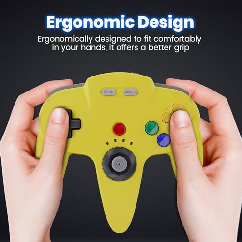 Image of SAFFUN 2 Pack Wireless N64 Controller Made for Switch 1 & 2, N64 Console, Wireless 2.4 GHz Receivers Compatible with Switch Online, Windows PC, macOS (Built-in Vibration) (Rechargeable) Lemon /Cyan