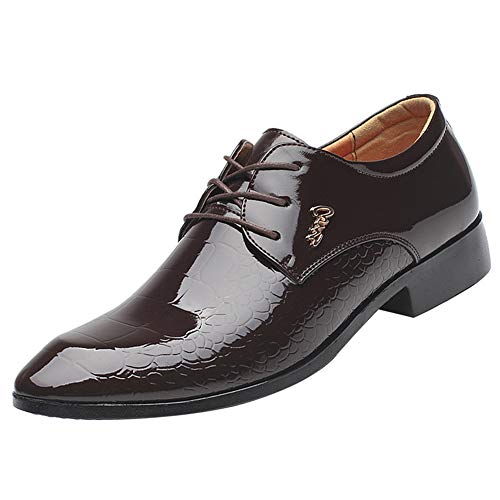zpllsbratos Chaussures de Ville à Lacets Derbys Oxford Cuir Vernis Homme Bout Pointu Chaussures Mariage Business Costume(Brun Foncé,44 EU)