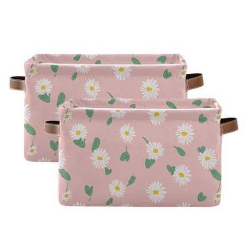 Image of Aslsiy Storage Basket Daisy Spring Daisy Flower Nursery Bins Baby Toys Box Canvas Clothes Shelf Basket Laundry Hamper Gift Basket for Home Closet 2 Pcs