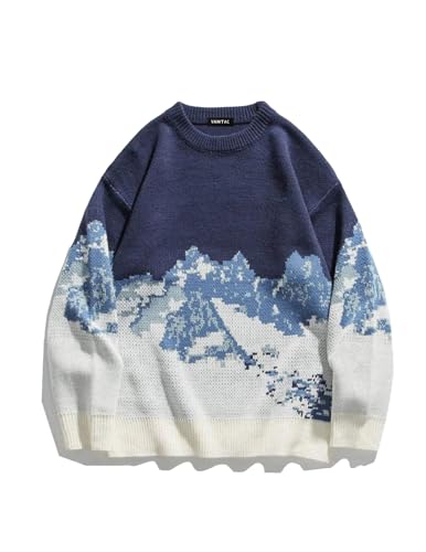 Image of Vamtac Mens Oversized Sweater Vintage Graphic Pullover Crewneck Knit Jumper Y2K Unisex Streetwear 2026 Fall Tops