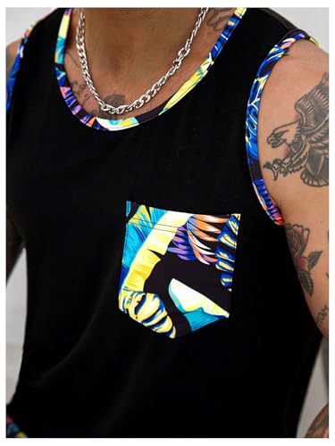 Men's 2 Piece Vacation Outfits Tropical Sleeveless Beach Tank Top & Drawstring Holiday Shorts Cruise Wear4