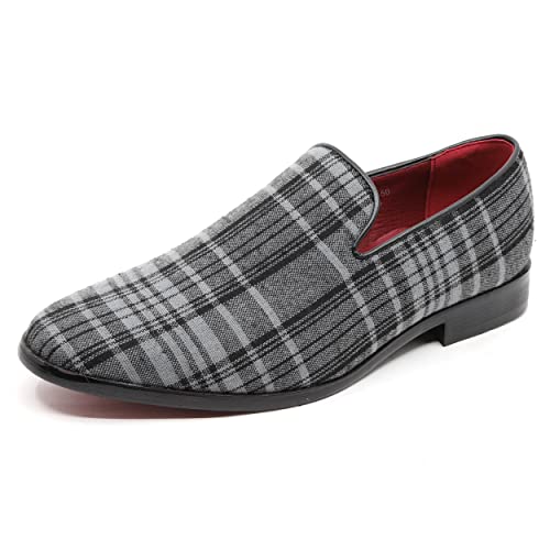 Men's Vintage Plaid Fashion Smoking Slipper Dress Tuxedo Loafers Slip On Shoes SM-50
