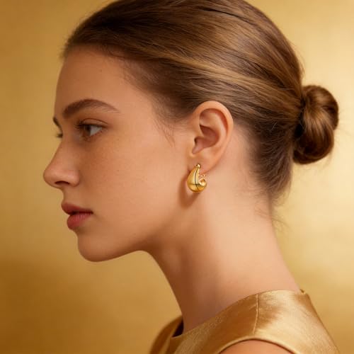 Image of Gold Clip On Hoop Earrings for Women, 18K Gold Plated Eco-Friendly Alloy Non-Pierced Ear Clips, Hypoallergenic Sustainable Fashion Jewelry for Daily & Party Wear