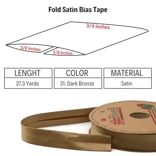 Image of Fold Satin Bias Tape - 99+ Colors - 3 /4 Inches Wide - 27 Yards - Fold Satin Binding Bias Ribbon Fabric Piping Bias Binding Tape for Sewing Clothing DIY (31. Dark Bronze) BYS31