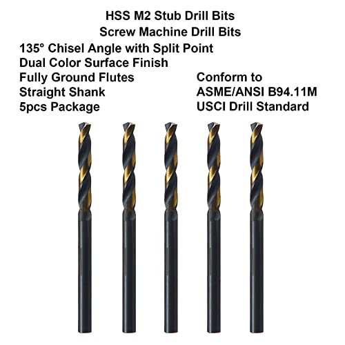 Maxtool 1/16" 5Pcs Identical Screw Machine Drills Hss M2 Twist Stub Drill Bits Black & Bronze Fully Ground Straight Shank Short Drills; Smf02H10R04P5 #TOP2
