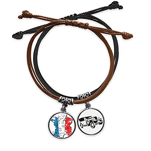 Bracelet corde drapeau de la France et cuir tressé