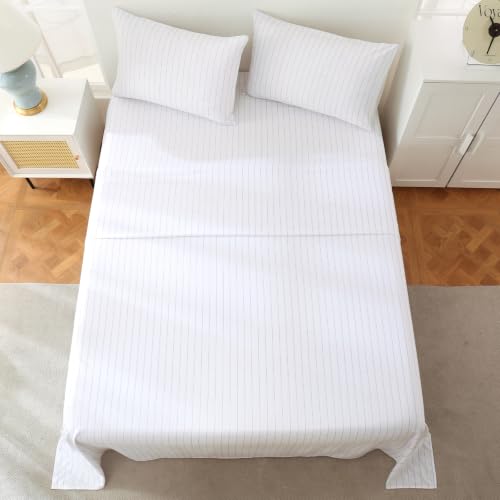 Image of MCO Green Striped Sheets Set Twin 3Pcs, Breathable Washed-Look Microfiber