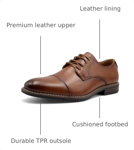 Image of Finishing & Sewing Men's Cap Toe Lace Up Oxford Dress Shoes