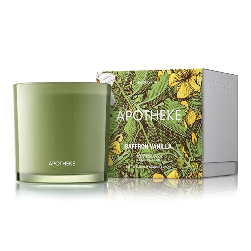 Image of APOTHEKE Eden Collection Luxury Scented 3-Wick Jar Candle, Saffron Vanilla, 32 oz - Lily of The Valley, Jasmine, Rose, Coconut, Musk, Strong Fragrance, Aromatherapy, Long Lasting, Poured in The USA