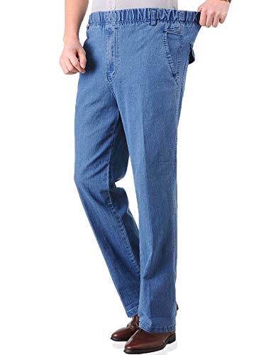 Soojun Mens Casual Loose Fit Elastic Waist Denim Pants, Denim Blue, 40W x 32L - Thumbnail 4