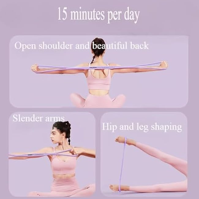 Novealcrbe Resistance Bands, Figure 8 Exercise Bands for Women Men, Yoga Resistance Band Stretch Fitness Band with Handles, Arm Back Elastic Rope for A Sexy Back in Just 10 Minutes/Day