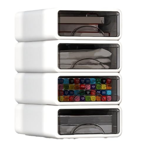 LOLPALONE Caja Organizadora de Plástico Apilable para Escritorio, Maquillaje, Joyas, Almacenamiento de Oficina - Contenedor Grande A Prueba de Polvo con Cajones