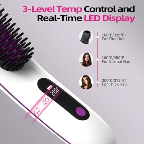 Cordless Hair Straightener Brush, Portable Hair Straightening Brush with Plasma Technology, Anti-Scald & Fast Heating, Rechargeable Hair Brush for Smooth, Frizz-Free & Shiny Hair（White） — view 6