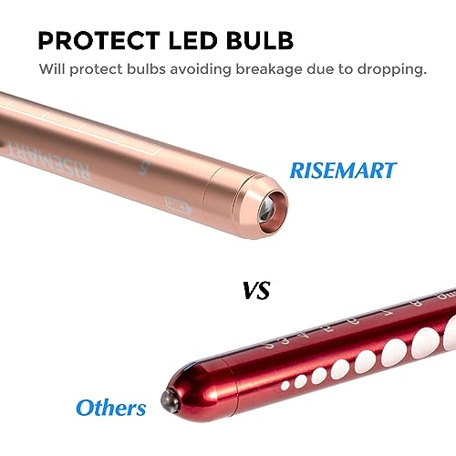 Diagnostikleuchte Pupillenleuchte, RISEMART 2 Stück Wiederverwendbare LED Stiftlampe mit Taschenclip alsr Krankenschwestern Ärzte Schüler Stiftlicht (gold and white)