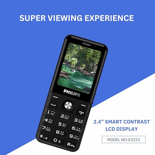 Image of Philips All-New E2221 Sleek & Stylish |Keypad Mobile with 2.4 inch Screen|2500 MAH Battery | 2030mm Speaker| Wireless FM | Bright Torch| Digital Camera|Black