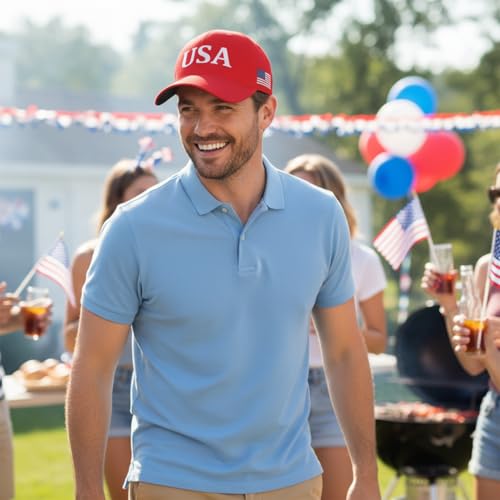 Image of USA Flag Baseball Cap American Patriotic Trucker Hat Father Dad Mother Mom Adjustable Sportswear Hat for Men Women Adults