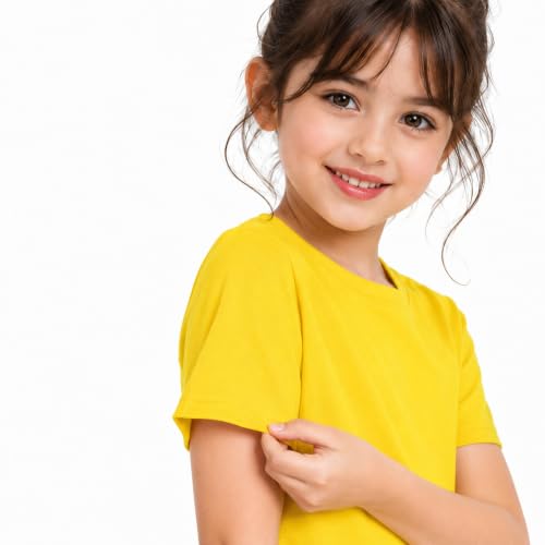 Image of Kids Round Neck Girls Tshirt | Short Sleeves | Natural Organic 100% Cotton Soft Comfortable Fabric | Plain Color Original Branded Half Sleeve | School t-Shirt for Girl Kid | Sleepwear Everyday Casual