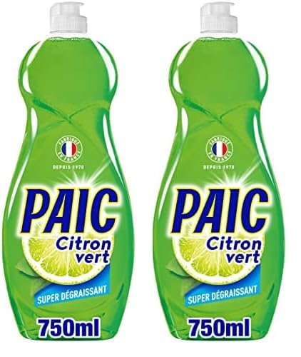 PAIC - Liquide Vaisselle Paic Citron Vert Super Dégraissant - Nettoie - Dégraisse - Élimine les mauvaises odeurs - 750 ml (Lot de 2)
