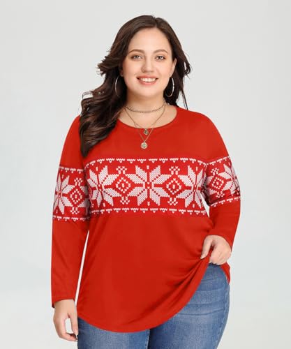 Image of CARCOS Plus Size Tops for Women Color Block Flower /Striped /Camo Crew Neck Long Sleeve Tee Shirt