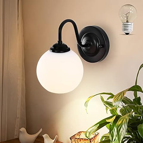 Aplique de Pared MantoLite Negro Vaso con Pantalla de Vidrio Esférico Blanco Cover
