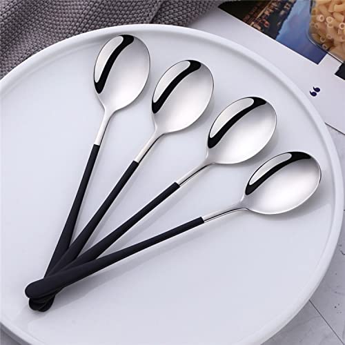 Image of Stainless Steel Dinner /Table Spoons, Silver Elliptical Head, Spoon Set, Length 21 cm, Set of 4, Black