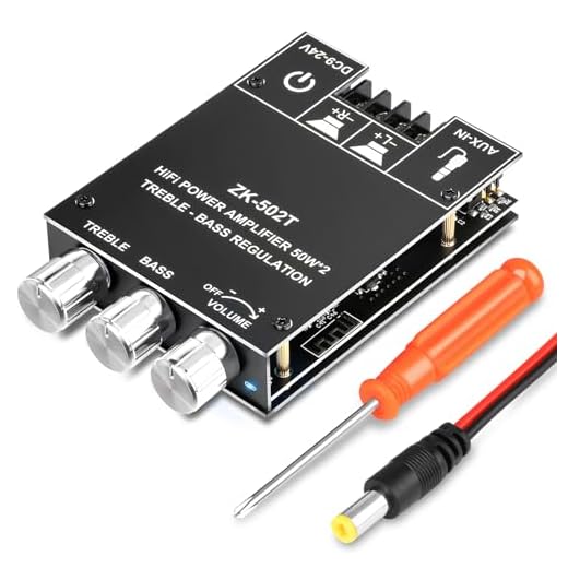 Daakro ZK-502T Bluetooth Amplifier Board,50W+50W 2.0 Channel Amp Board with Treble and Bass Control,DC 12-24V, Bluetooth and AUX Inputs, Audio Amp Board for Home DIY Wireless Speakers, Password Free