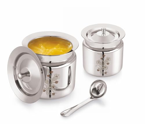 Mukti Stainless Steel Food Storage Jars & Containers|Ghee, Oil, Pickle Pot|Serving & Storing|Vintage Flora Ghee Pot with Spoon & Lid|350ml x 1 (B0DDCKDDBQ) Amazon Price History, Amazon Price Tracker