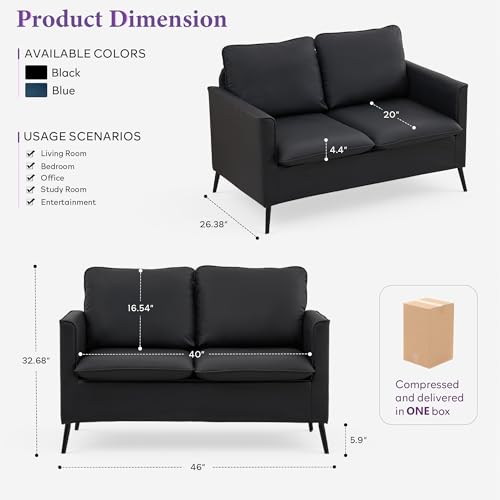 Image of TYBOATLE Faux Leather Loveseat Sofa, Small 2 Seater Couch (Black, 1) | TYBOATLE, Mid-Century Modern, Comfy, Small Spaces, Living Room, Bedroom, Apartment, Office, Dorm