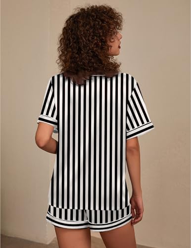 Image of Ekouaer Silk Pajama for Women Short Sleeve Satin Pj Set Two Piece Soft Sleepwear Loungewear S-XXL