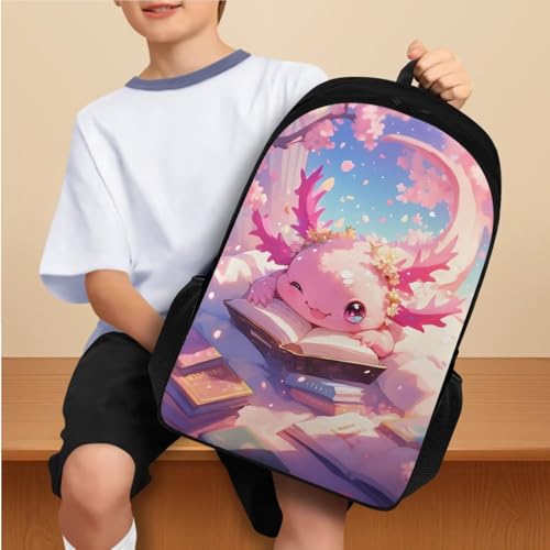 Ystardream Aesthetic Axolotl Elementary School Backpack for Girls Backpack with Lunch Box Set of 4 School Backpacks Matching Combo for Girls - Funny Bookbag and Pencil Case Bundle 7Th Grade Kids2