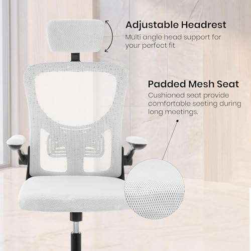 Image of NORMAN JR White Black | High Back Imported Mesh Fabric Boss Office Chair | Y Design Ergonomic Back Support | 2D Aero Design Adjustable Armrests | Synchro Tilt Lock Mechanism Support