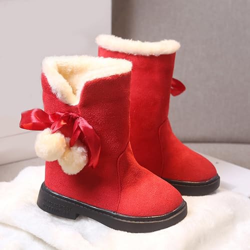 Girls Winter Boots Kids Toddler Princess Snow Boots Pom Poms Bowknot Fleece Lined Warm Ankle Boots Christmas Shoes2