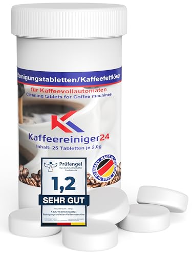 K Kaffeereiniger24 Reinigungstabletten Kaffeevollautomaten 25 Stück 2g | Kompatibel mit Jura, Siemens auch EQ Series, Melitta, Nivona, Krups, Bosch, Miele | Maschinenpflege & Aromaschutz