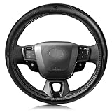 ElitingCar トヨタ に適用 アルファード Alphard 20系 30系 40系 対応 ハンドルカバー 高級本革 ステアリングカバー おしゃれなデザイン 透湿性あり 耐摩耗性 防水仕様 汚れ防止 滑り止め 通気性優れ３Ｄグリップ 専車ロゴ オールシーズン対応 耐老化性強化 簡単取付 内装パーツ 車パーツ ドレスアップ 円形 ブラック 1pcs(37.5 センチメートル)