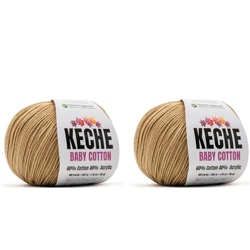 Image of Keche Baby Cotton, 60% Cotton 40% Acrylic Yarn, Soft Cotton Yarn for Crochet and Knitting, Amigurumi Yarn 4 Skeins /Balls [1.76 Oz (50g) / 180 Yrds (165m)] x 2 Cappuccino