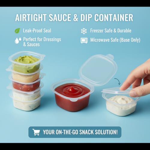 Image of Plastic air Tight Sauce Dip Container 50ml x25pcs Pack. Transparent Dip with Lid Ideal for Chutney, Sweets, Rayta Etc.