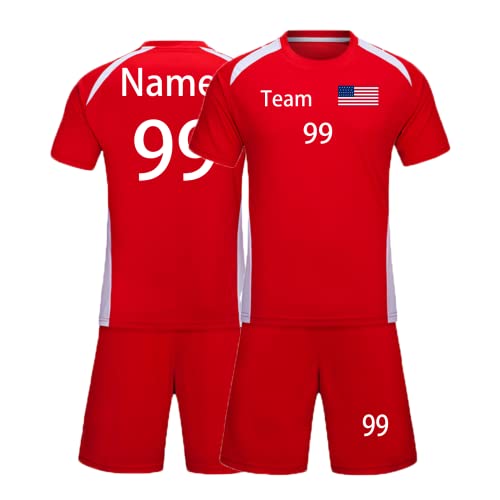 HDSD Custom Soccer Jersey Personalized Soccer Shirt Boys Girls Soccer Short Soccer Socks Men Women Customa Customized with Name Number Team Logo (red)