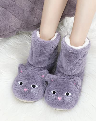 DICUIRD Slipper Socks for Women, Cozy Cute Animal House Indoor Socks with Soft Soles,Warm Fuzzy Sherpa Lined Booties Slippers with Non Slip Bottom,Womens Winter Christmas Gifts3