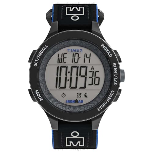 Timex Ironman Training Montre pour Homme 42 mm - Bracelet en Tissu élastique Noir Fastwrap, Cadran numérique, boîtier Noir, TW5M64100