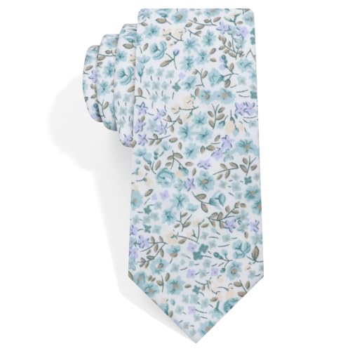 Image of Luckyvestir Ties for Men, Sage Green Cotton Floral Tie 2.76 inch Flower Printed Men's Neckties for Wedding /Groomsmen /Suit /Party