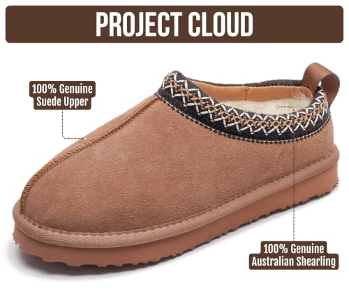 Image of Project Cloud 100% Genuine Leather Shearling Slippers for Women (Nerita) | Australian Fur Lining Memory Foam Insole Non Slip EVA Sole Fuzzy Plush House Shoes Warm Cozy Indoor Footwear Everyday Comfort