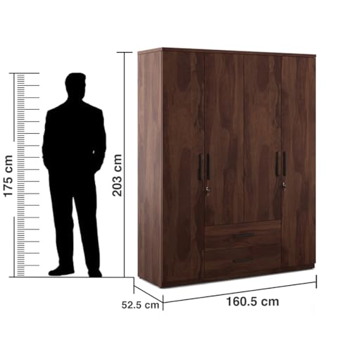 Image of Spacewood Lauren Wardrobe | 3 Year Warranty | Almirah, Cupboard, Almari, 4 Door Wardrobe, 4 Drawer (2 Lock Drawer) and 2 Hanging Space & 1 Internal Locker|Engineered Wood| Sheesham