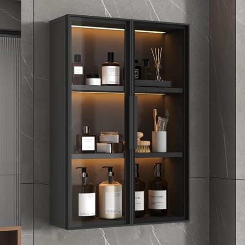 Wall Mounted Storage Cabinet - Modern Aluminum & Solid Wood 2/3 Layer Design with Doors, Perfect for Bathroom, Kitchen & Dining Room Organization Solutions