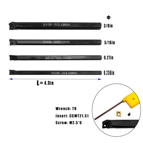Image of Mini Metal Lathe Tools Boring Bar Set 15 /64in,9 /32in,5 /16in,3 /8in Shank Turning Tool Holders with CCMT21.51 CCMT06 Boring Bar Replacement Carbide Turninng Inserts for Steel