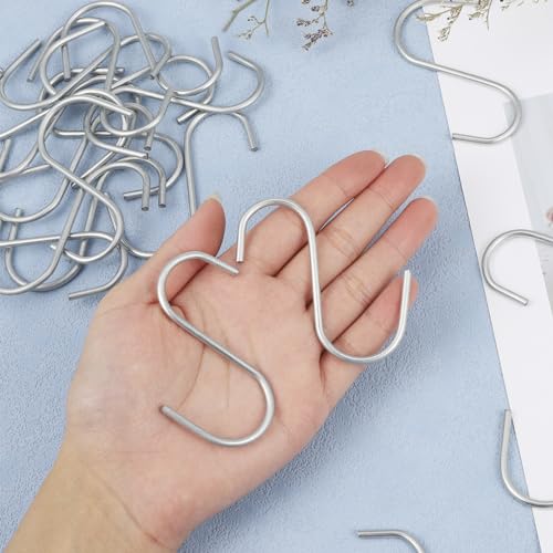Partideal 20 Stück S Haken, Edelstahl Haken, S Metall Haken, Geeignet für Küche, Schlafzimmer, Badezimmer, Büro, Garderobe, Kann Schwere Gegenstände Aufhängen (Silber,S)